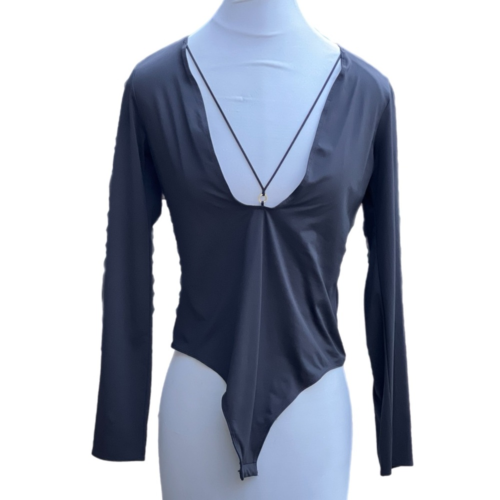 Victoria's Secret Long Sleeve Bodysuit Black Lace Ring